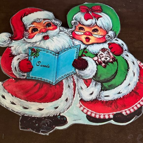 Vintage Christmas Paper Cut Outs Santa Mrs Claus Holiday Tree Carolers USA Made - Picture 3 of 9